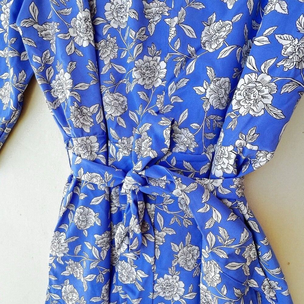 APPLESEED'S Blue Floral Midi Dress Womens  Stretch blue purple  Sleeve Tie 10P. - Picture 7 of 12